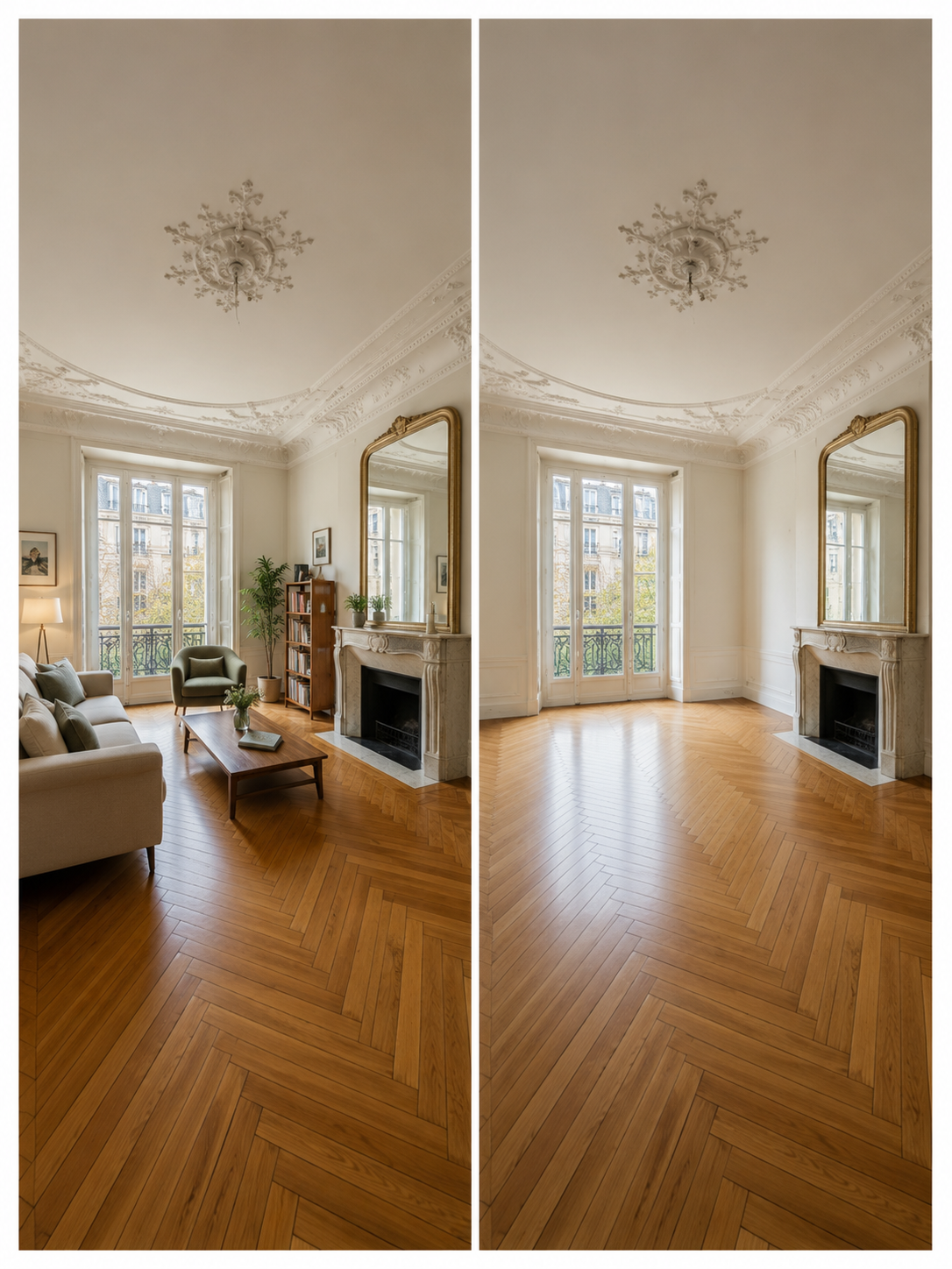 Salon haussmannien, avant et après valorisation